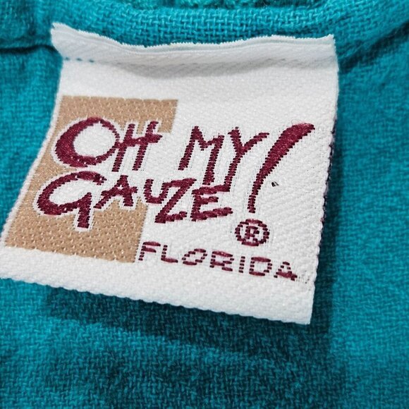 Oh My Gauze Teal Button-Down Top With Ruffle Detail 3/4 Sleeves Size 2 Large XL - Picture 5 of 8